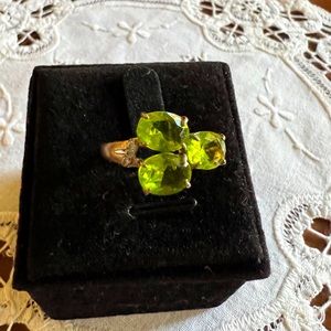 Triple Peridot Ring in Silver
